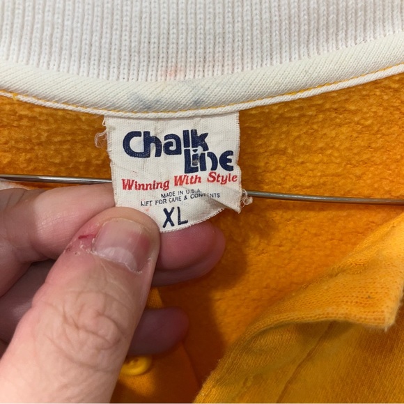 Vintage Chalk Line WYO Sweatshirt yellow/white mens Sz XL polo neck made in USA - Picture 2 of 8
